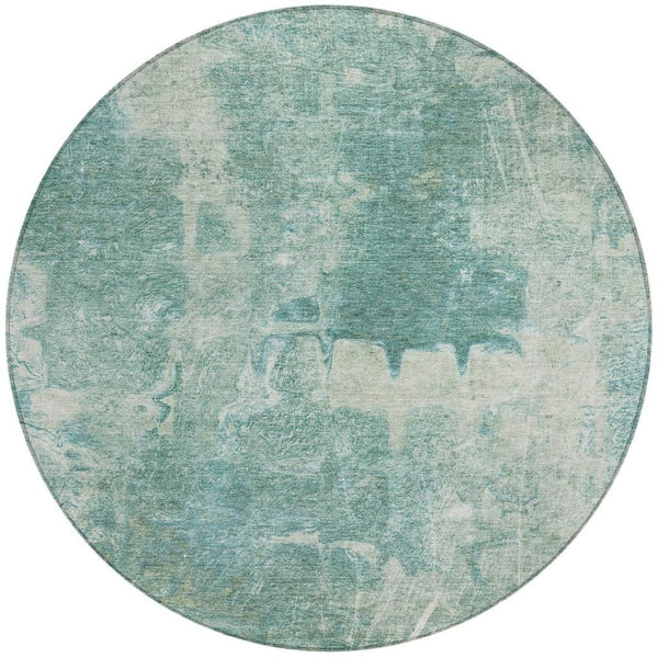 HomeRoots 8' Teal Blue Round Abstract Area Rug - Washable, Durable, Stylish for Indoor & Outdoor Spaces 639379
