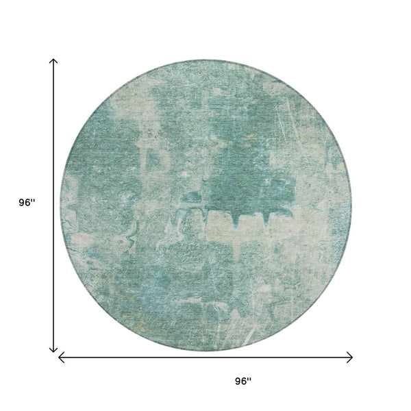HomeRoots 8' Teal Blue Round Abstract Area Rug - Washable, Durable, Stylish for Indoor & Outdoor Spaces 639379