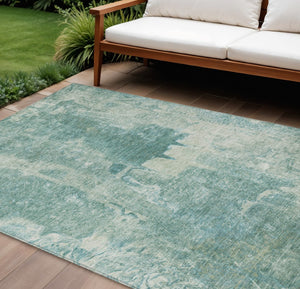 HomeRoots 8' X 10' Teal Blue & Ivory Abstract Area Rug - Durable, Washable, Versatile for Indoor & Outdoor Use! 639380