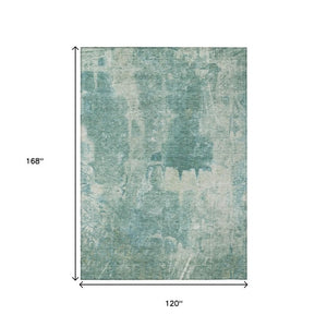 HomeRoots 10' Teal Blue and Ivory Abstract Area Rug - Stylish, Washable Design for Indoor & Outdoor Use! 639382
