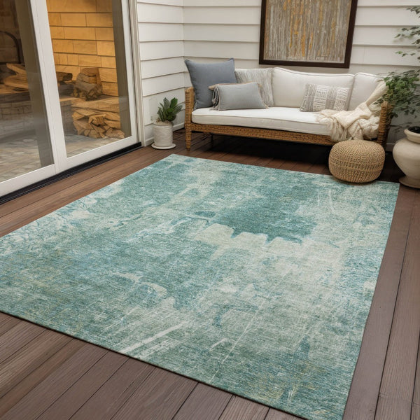 HomeRoots 10' Teal Blue and Ivory Abstract Area Rug - Stylish, Washable Design for Indoor & Outdoor Use! 639382