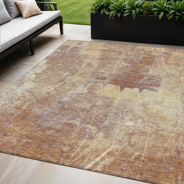 HomeRoots 5' X 8' Versatile Terra Cotta & Beige Abstract Washable Area Rug for Indoor/Outdoor Spaces 639384
