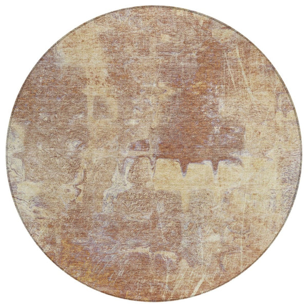 HomeRoots 8' Modern Terra Cotta & Beige Round Abstract Washable Rug for Indoor & Outdoor Living Spaces 639385