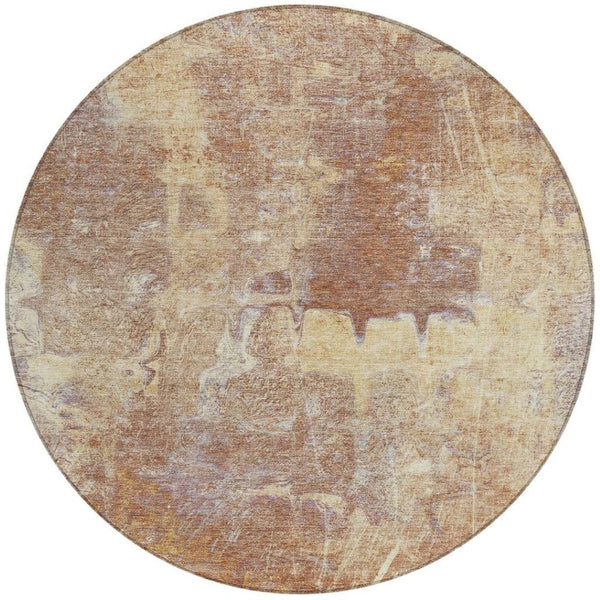 HomeRoots 8' Modern Terra Cotta & Beige Round Abstract Washable Rug for Indoor & Outdoor Living Spaces 639385