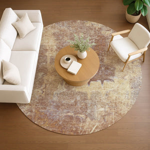 HomeRoots 8' Modern Terra Cotta & Beige Round Abstract Washable Rug for Indoor & Outdoor Living Spaces 639385