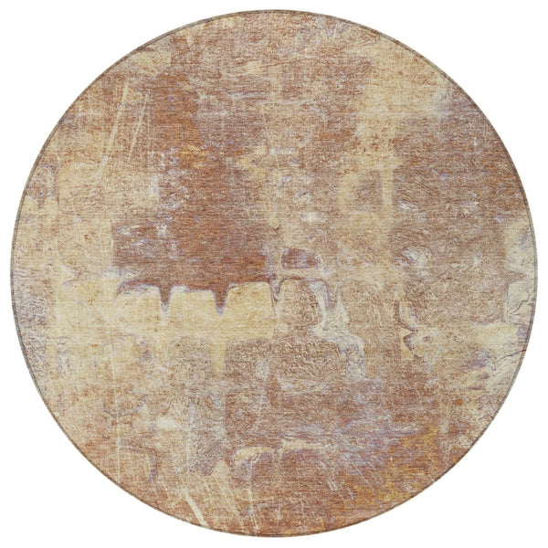 HomeRoots 8' Modern Terra Cotta & Beige Round Abstract Washable Rug for Indoor & Outdoor Living Spaces 639385