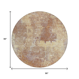HomeRoots 8' Modern Terra Cotta & Beige Round Abstract Washable Rug for Indoor & Outdoor Living Spaces 639385
