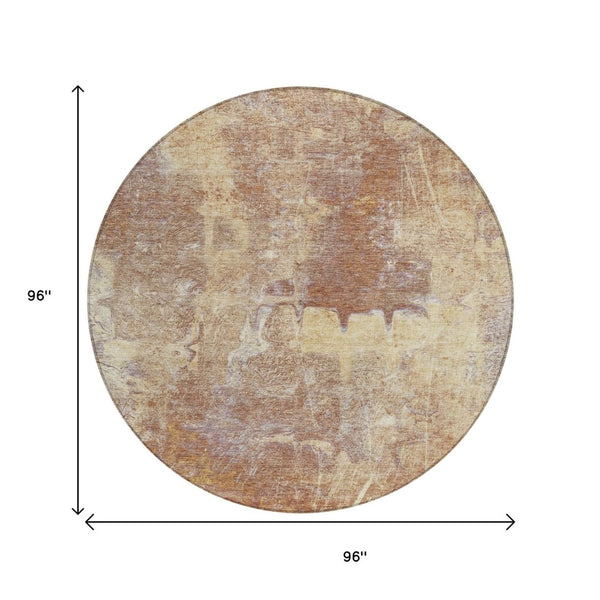 HomeRoots 8' Modern Terra Cotta & Beige Round Abstract Washable Rug for Indoor & Outdoor Living Spaces 639385