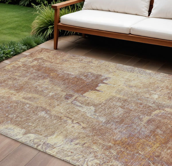 HomeRoots 8' X 10' Terra Cotta & Beige Abstract Area Rug - Stylish, Washable, Durable for Indoor & Outdoor Use 639386
