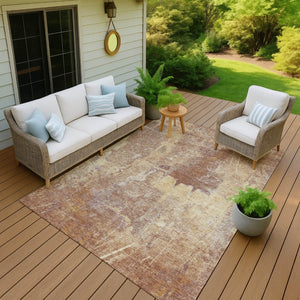 HomeRoots 8' X 10' Terra Cotta & Beige Abstract Area Rug - Stylish, Washable, Durable for Indoor & Outdoor Use 639386