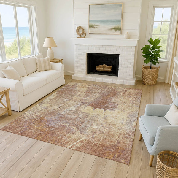 HomeRoots 8' X 10' Terra Cotta & Beige Abstract Area Rug - Stylish, Washable, Durable for Indoor & Outdoor Use 639386