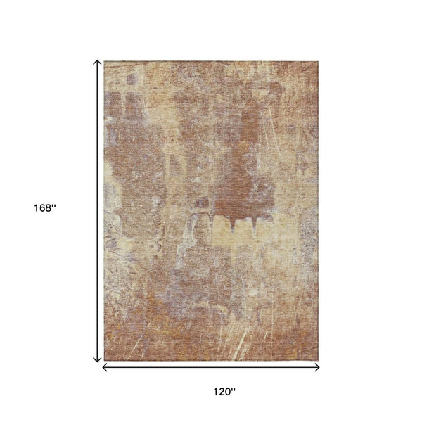 HomeRoots 10' X 14' Terra Cotta & Beige Abstract Washable Area Rug for Indoor/Outdoor Elegance & Durability 639388