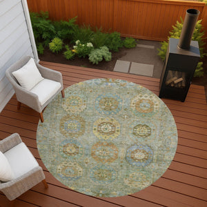 HomeRoots 8' Artichoke Green Round Medallion Rug - Washable, Stylish, Durable for Indoor & Outdoor Use! 639391