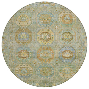 HomeRoots 8' Artichoke Green Round Medallion Rug - Washable, Stylish, Durable for Indoor & Outdoor Use! 639391