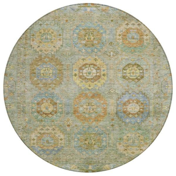 HomeRoots 8' Artichoke Green Round Medallion Rug - Washable, Stylish, Durable for Indoor & Outdoor Use! 639391