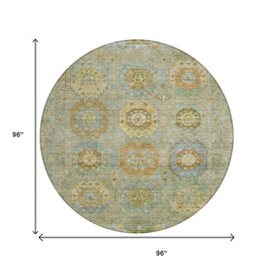 HomeRoots 8' Artichoke Green Round Medallion Rug - Washable, Stylish, Durable for Indoor & Outdoor Use! 639391
