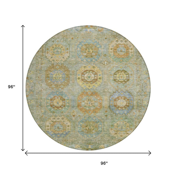 HomeRoots 8' Artichoke Green Round Medallion Rug - Washable, Stylish, Durable for Indoor & Outdoor Use! 639391