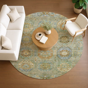 HomeRoots 8' Artichoke Green Round Medallion Rug - Washable, Stylish, Durable for Indoor & Outdoor Use! 639391