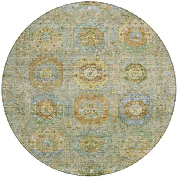 HomeRoots 8' Artichoke Green Round Medallion Rug - Washable, Stylish, Durable for Indoor & Outdoor Use! 639391
