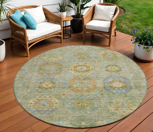HomeRoots 8' Artichoke Green Round Medallion Rug - Washable, Stylish, Durable for Indoor & Outdoor Use! 639391