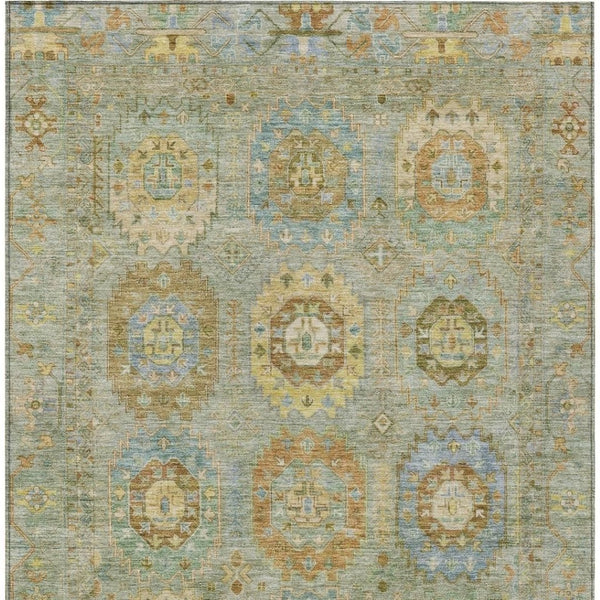 HomeRoots 8' Timeless Medallion Area Rug - Artichoke Green & Copper, Washable for Indoor/Outdoor Use, Durable Design 639392