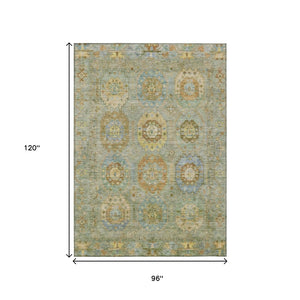 HomeRoots 8' Timeless Medallion Area Rug - Artichoke Green & Copper, Washable for Indoor/Outdoor Use, Durable Design 639392