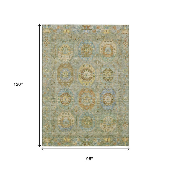 HomeRoots 8' Timeless Medallion Area Rug - Artichoke Green & Copper, Washable for Indoor/Outdoor Use, Durable Design 639392