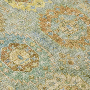 HomeRoots 8' Timeless Medallion Area Rug - Artichoke Green & Copper, Washable for Indoor/Outdoor Use, Durable Design 639392