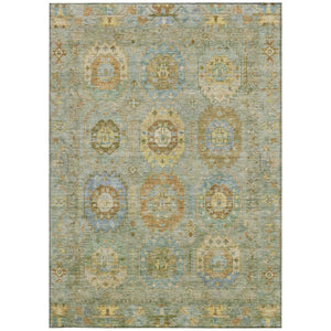 HomeRoots 9' X 12' Artichoke Green Medallion Rug - Stylish, Washable Indoor/Outdoor Area Rug for High Traffic Spaces 639393
