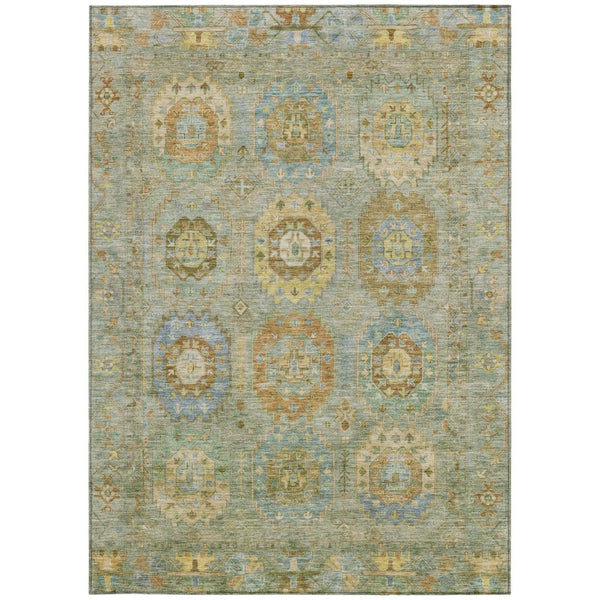 HomeRoots 9' X 12' Artichoke Green Medallion Rug - Stylish, Washable Indoor/Outdoor Area Rug for High Traffic Spaces 639393