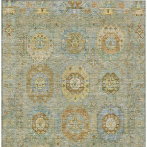 HomeRoots 10' Elegant Artichoke Green & Copper Medallion Indoor/Outdoor Area Rug - Washable & Durable Design 639394