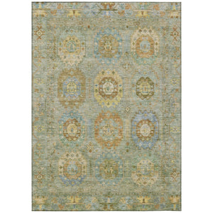 HomeRoots 10' Elegant Artichoke Green & Copper Medallion Indoor/Outdoor Area Rug - Washable & Durable Design 639394