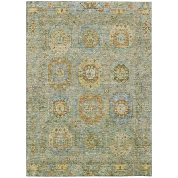 HomeRoots 10' Elegant Artichoke Green & Copper Medallion Indoor/Outdoor Area Rug - Washable & Durable Design 639394