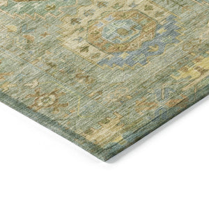 HomeRoots 10' Elegant Artichoke Green & Copper Medallion Indoor/Outdoor Area Rug - Washable & Durable Design 639394