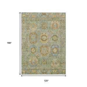 HomeRoots 10' Elegant Artichoke Green & Copper Medallion Indoor/Outdoor Area Rug - Washable & Durable Design 639394