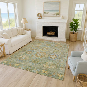 HomeRoots 10' Elegant Artichoke Green & Copper Medallion Indoor/Outdoor Area Rug - Washable & Durable Design 639394
