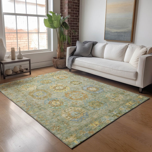 HomeRoots 10' Elegant Artichoke Green & Copper Medallion Indoor/Outdoor Area Rug - Washable & Durable Design 639394