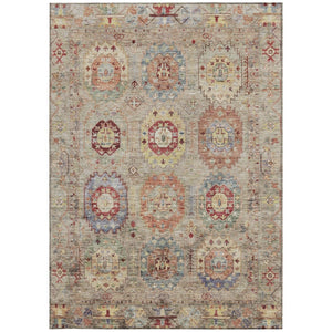 HomeRoots 5' X 8' Washable Beige, Red & Blue Medallion Area Rug - Perfect for Indoor & Outdoor Spaces! 639396
