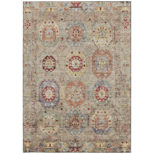 HomeRoots 5' X 8' Washable Beige, Red & Blue Medallion Area Rug - Perfect for Indoor & Outdoor Spaces! 639396