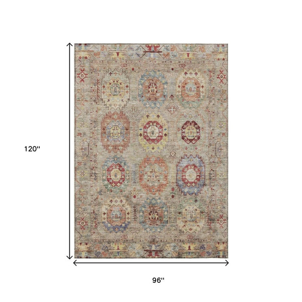 HomeRoots 8' X 10' Washable Medallion Area Rug - Durable, Stain-Resistant Design for Indoor & Outdoor Spaces 639398
