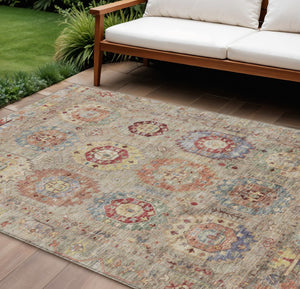HomeRoots 8' X 10' Washable Medallion Area Rug - Durable, Stain-Resistant Design for Indoor & Outdoor Spaces 639398