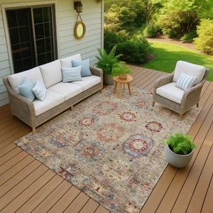 HomeRoots 8' X 10' Washable Medallion Area Rug - Durable, Stain-Resistant Design for Indoor & Outdoor Spaces 639398