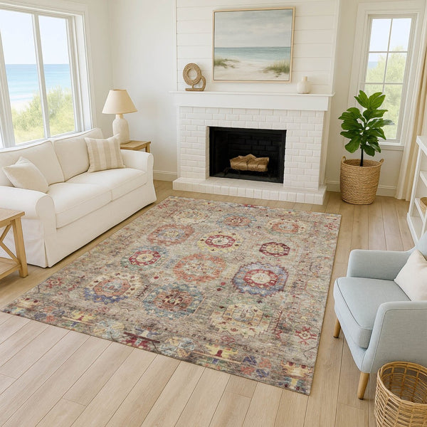HomeRoots 8' X 10' Washable Medallion Area Rug - Durable, Stain-Resistant Design for Indoor & Outdoor Spaces 639398