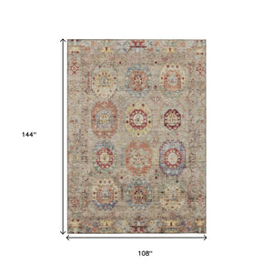 HomeRoots 9' Classic Medallion Indoor/Outdoor Area Rug in Beige, Red & Blue - Durable, Washable & Stylish! 639399