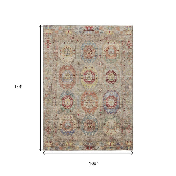HomeRoots 9' Classic Medallion Indoor/Outdoor Area Rug in Beige, Red & Blue - Durable, Washable & Stylish! 639399