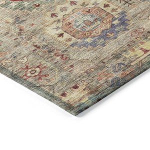 HomeRoots 9' Classic Medallion Indoor/Outdoor Area Rug in Beige, Red & Blue - Durable, Washable & Stylish! 639399