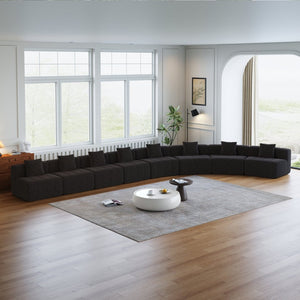 English Elm Four Curved Chenille Modular Sectional Sofa with Piano Key Seating and Eight Pillows Black W834S00588