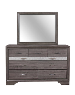 English Elm RYDER Large Grey Wall Mirror with Beveled Glass and Solid Wood Trim — Stylish Oversized MDF Frame, Easy Mounting B201P215945