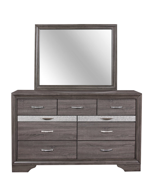 English Elm RYDER Large Grey Wall Mirror with Beveled Glass and Solid Wood Trim — Stylish Oversized MDF Frame, Easy Mounting B201P215945