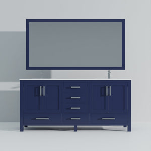 English Elm Navy 72" Double Bath Vanity with Cultured Marble Top, Chrome Faucet, Scratch-Resist Surface, Mirror B2731S01025